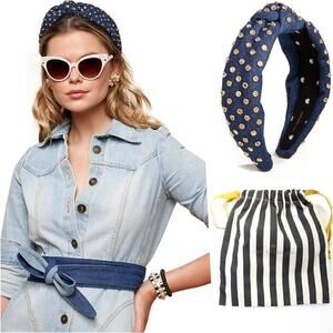 Lele Sadoughi Denim Crystal Knotted Headband NWOT